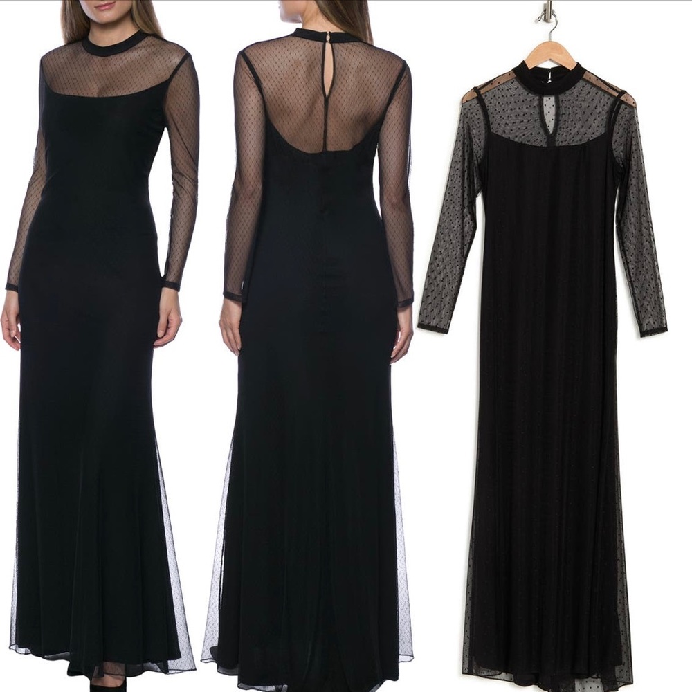 Black long dress with mesh sleeves